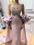 Arabic Luxury Beaded Mermaid Evening Dress With Detachable Overskirt Women Wedding Party Gown CLA73141