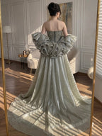 Arabic Luxury Beaded Mermaid Evening Dress With Detachable Overskirt Women Wedding Party Gown CLA73141