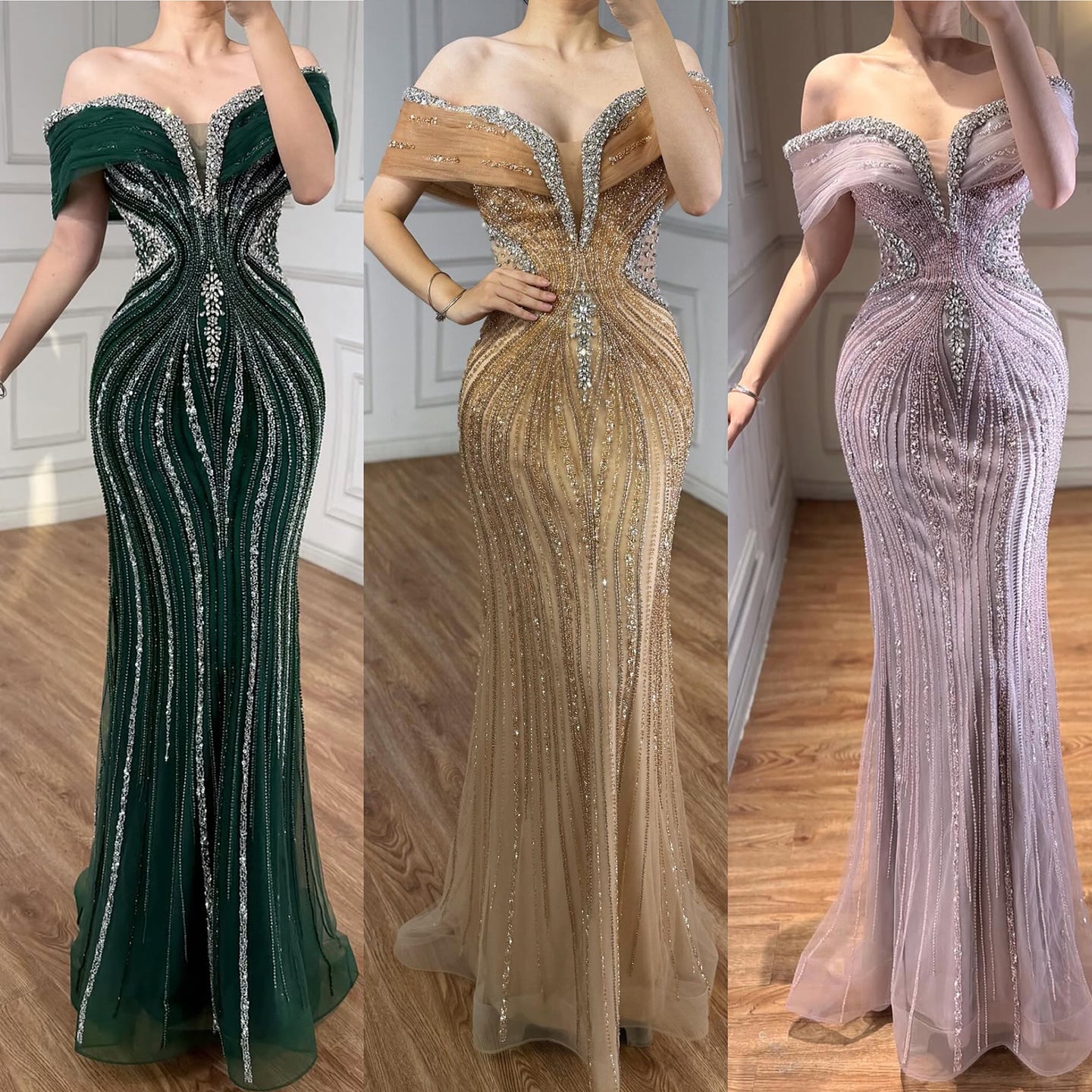 Arabic Luxury Beaded Off Shoulder Mermaid Evening Dress CLA73142A