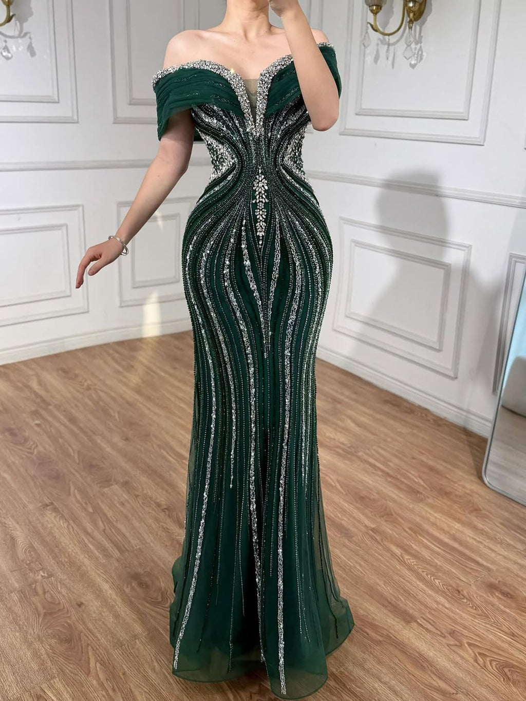 Arabic Luxury Beaded Off Shoulder Mermaid Evening Dress CLA73142A