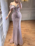 Arabic Luxury Beaded Off Shoulder Mermaid Evening Dress CLA73142A
