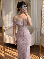 Arabic Luxury Beaded Off Shoulder Mermaid Evening Dress CLA73142A