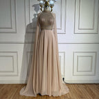 Luxury Nude Chiffon Beaded Evening Dress with Cape LA73144