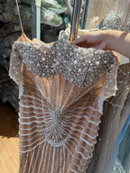 Luxury Nude Pearls Beaded Mermaid Evening Dress Off Shoulder CLA73148A