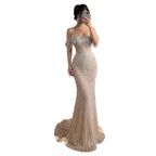Luxury Nude Crystal Beaded Off Shoulder Mermaid Dress LA73148E