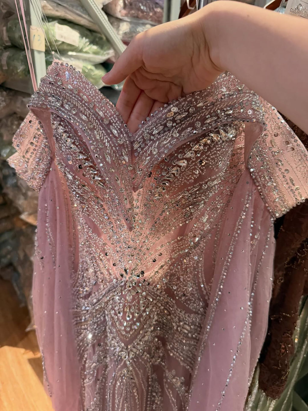 Luxury Pink Beaded Evening Dress with Cape Sleeves CLA73151A