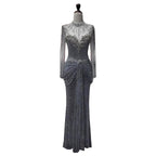 Luxury Silver Crystal Beaded Long Sleeve Evening Dress LA73167