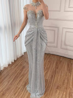Luxury Silver Crystal Beaded Mermaid Evening Dress LA73167A