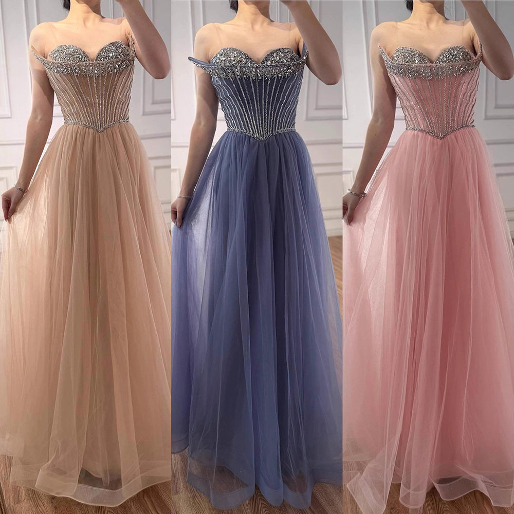 Luxury Nude Strapless A-Line Prom Dress CLA73178