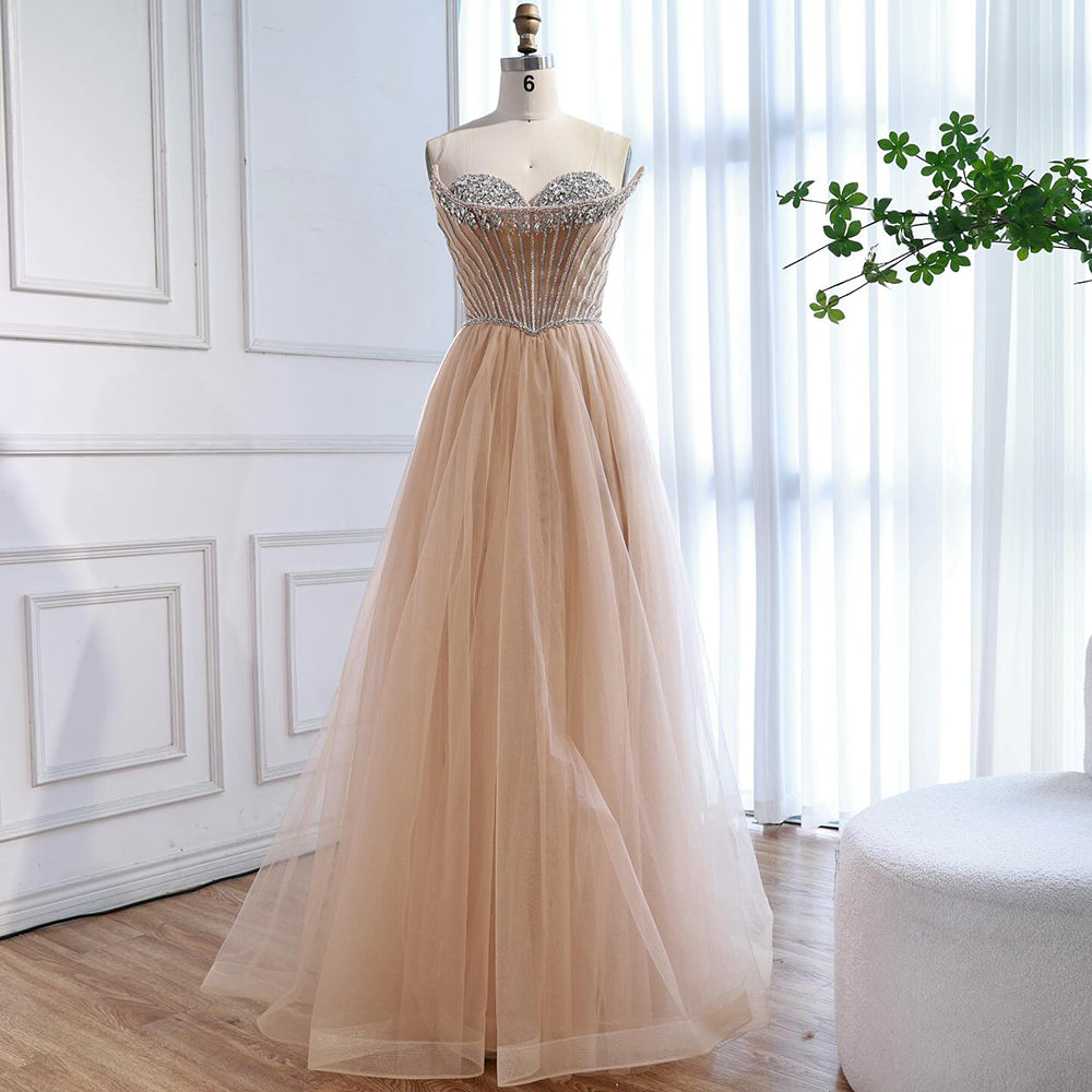 Luxury Nude Strapless A-Line Prom Dress CLA73178