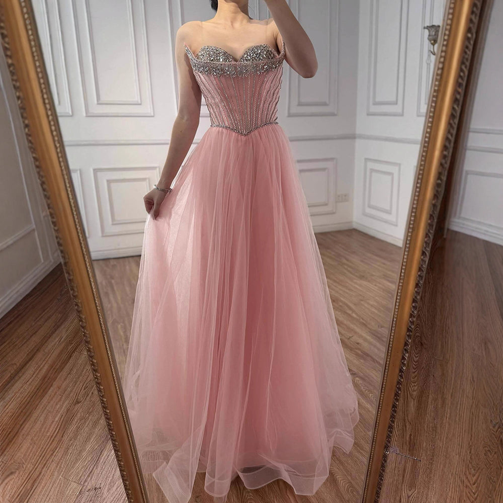 Luxury Nude Strapless A-Line Prom Dress CLA73178