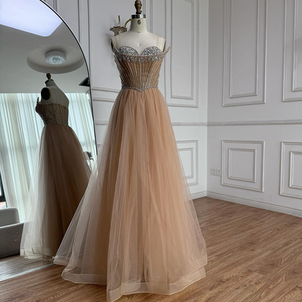 Luxury Nude Strapless A-Line Prom Dress CLA73178