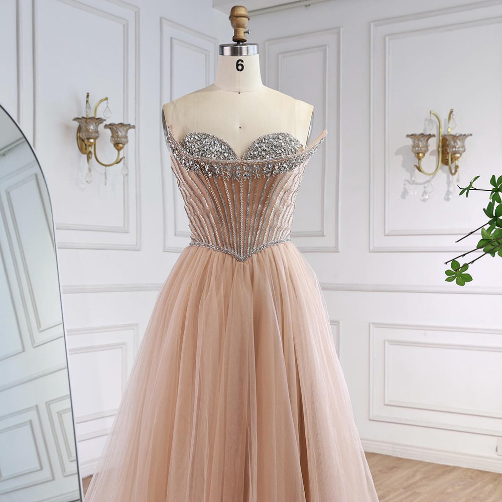 Luxury Nude Strapless A-Line Prom Dress CLA73178