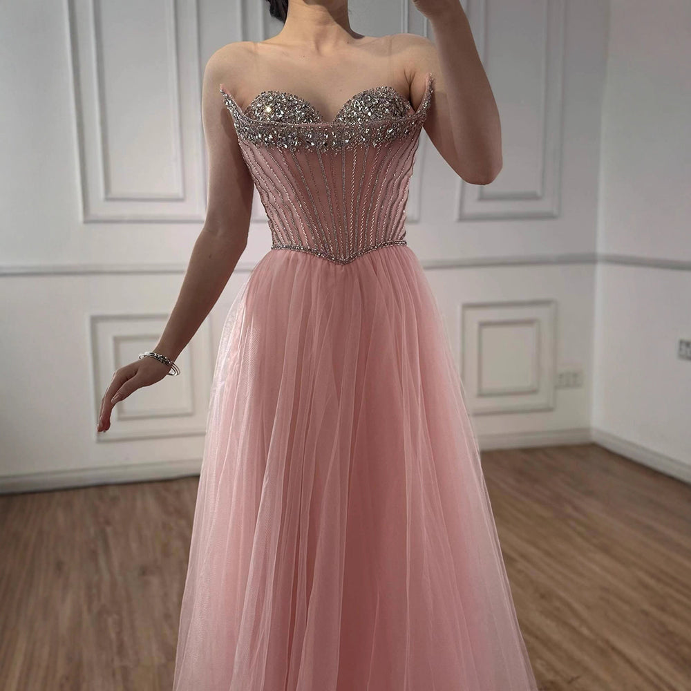 Luxury Nude Strapless A-Line Prom Dress CLA73178