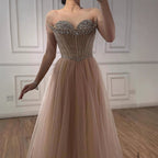 Luxury Nude Strapless A-Line Prom Dress CLA73178