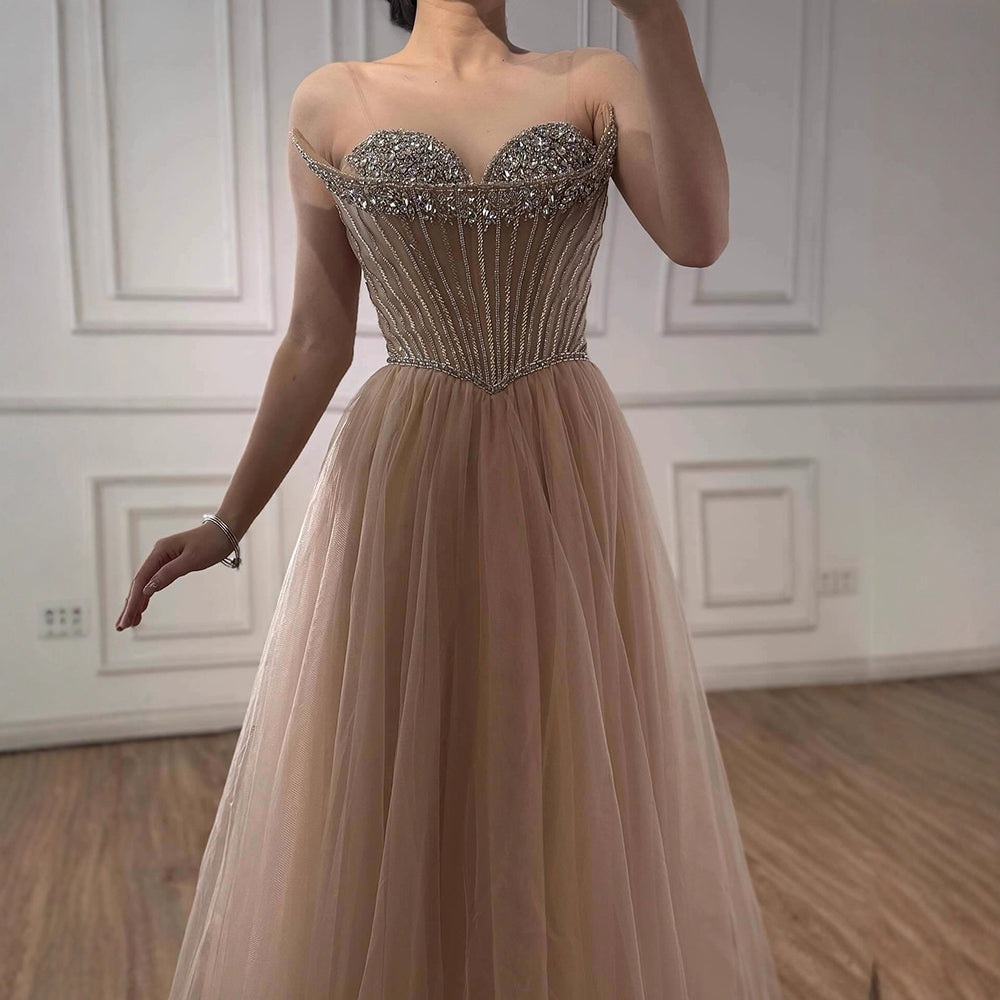 Luxury Nude Strapless A-Line Prom Dress CLA73178