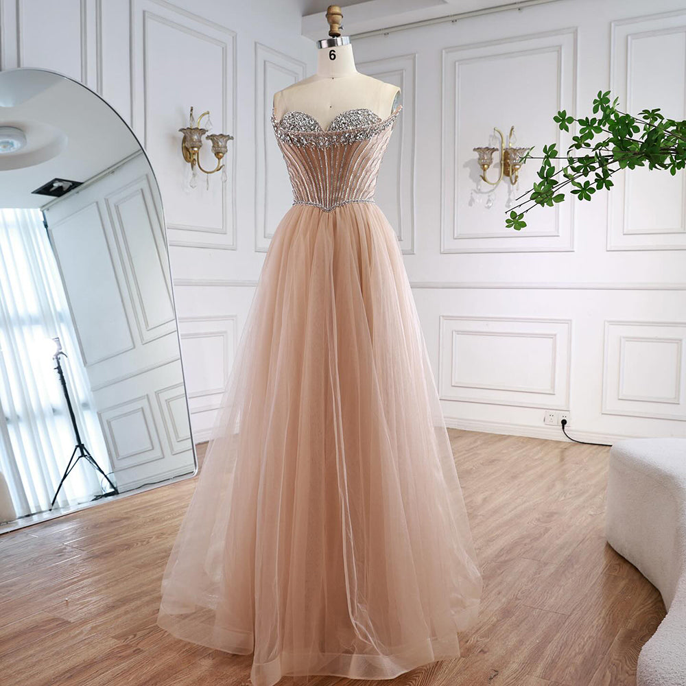 Luxury Nude Strapless A-Line Prom Dress CLA73178
