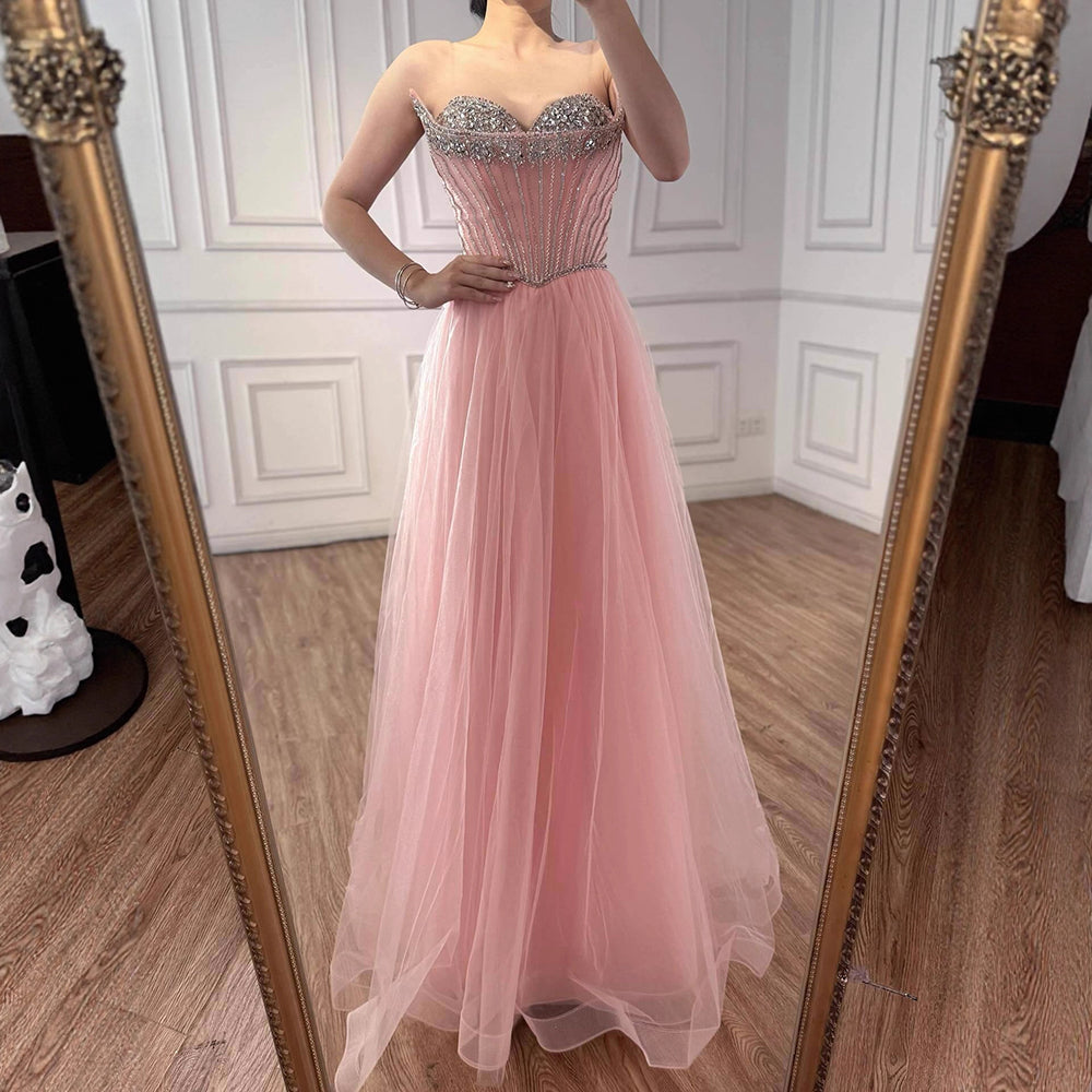 Luxury Nude Strapless A-Line Prom Dress CLA73178