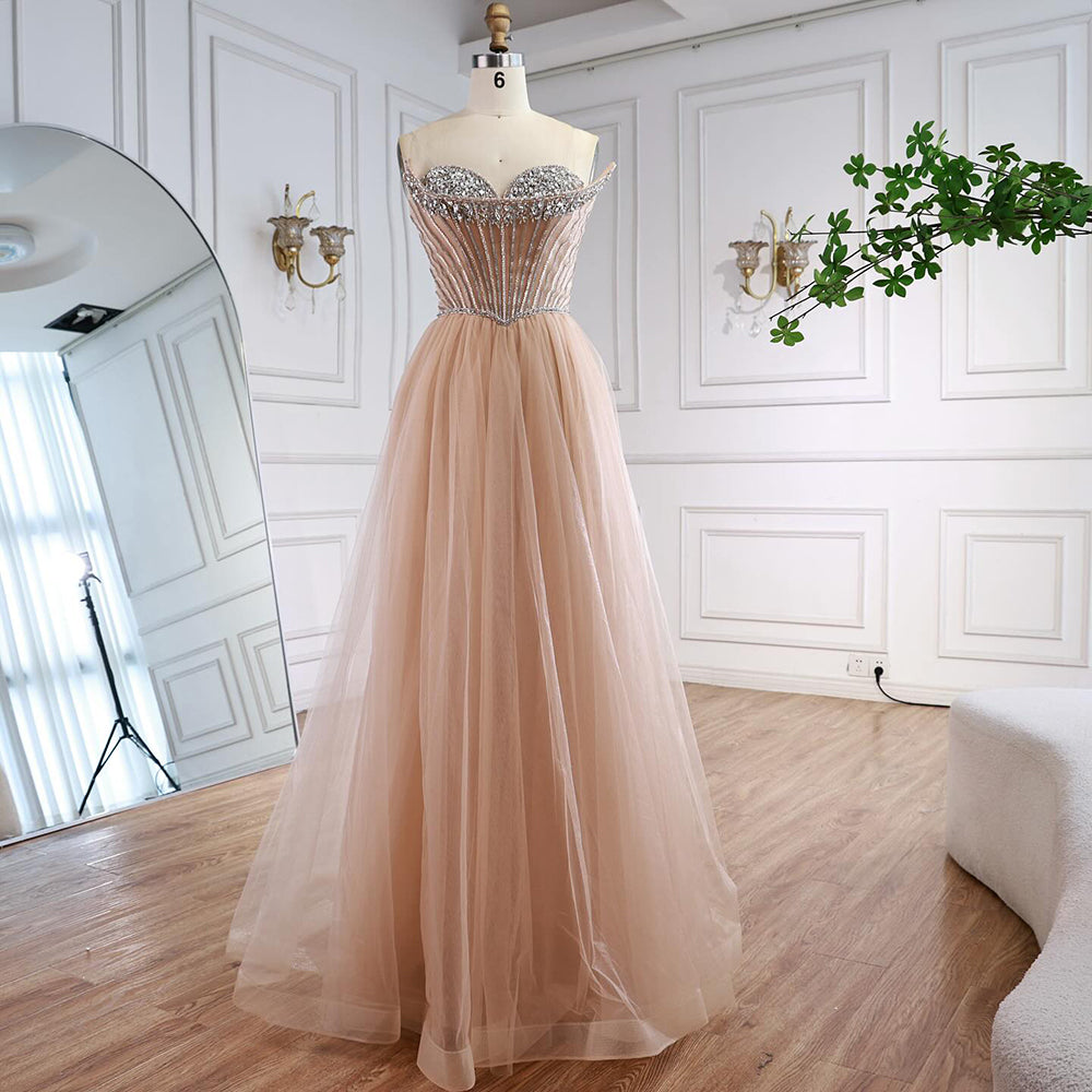 Luxury Nude Strapless A-Line Prom Dress CLA73178