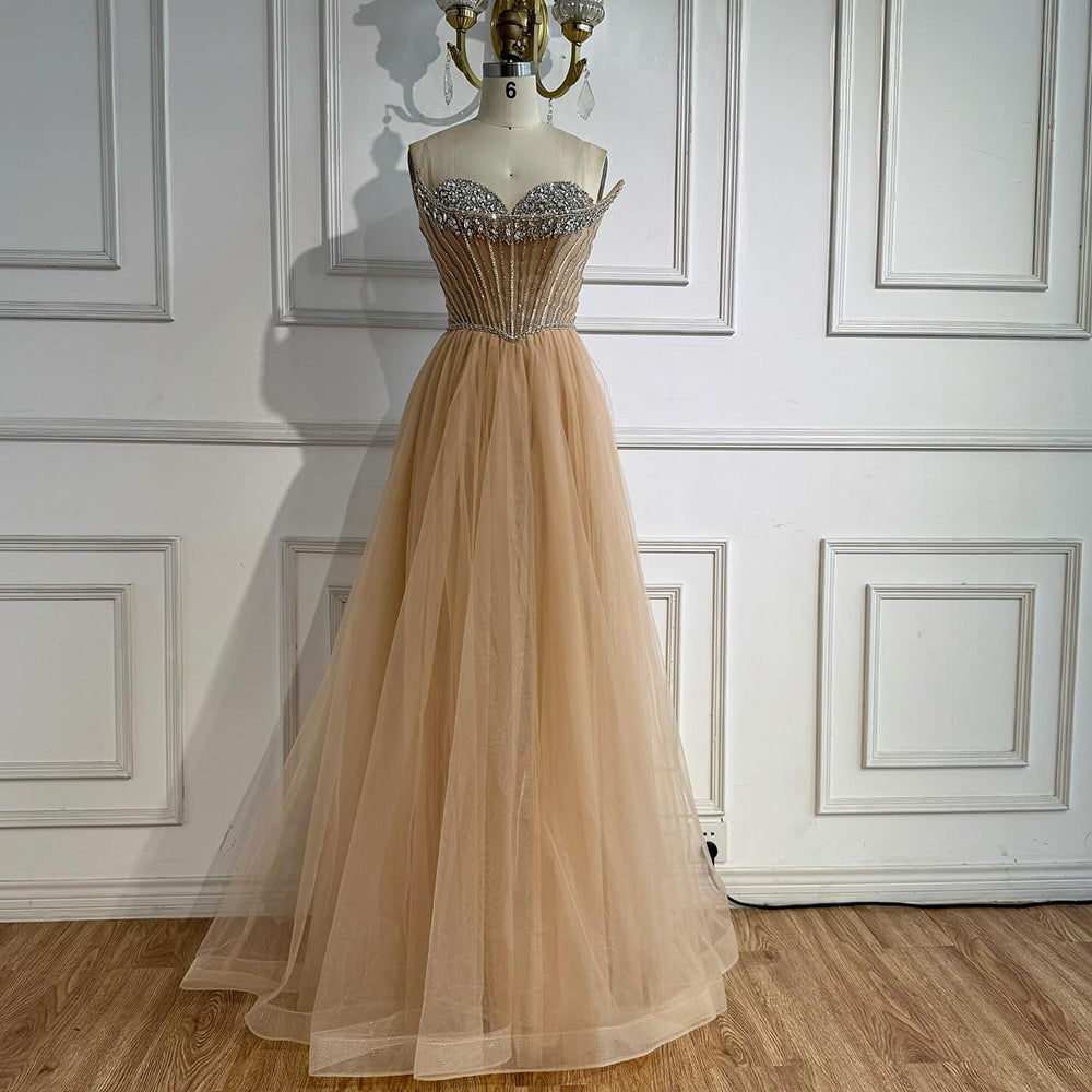 Luxury Nude Strapless A-Line Prom Dress CLA73178