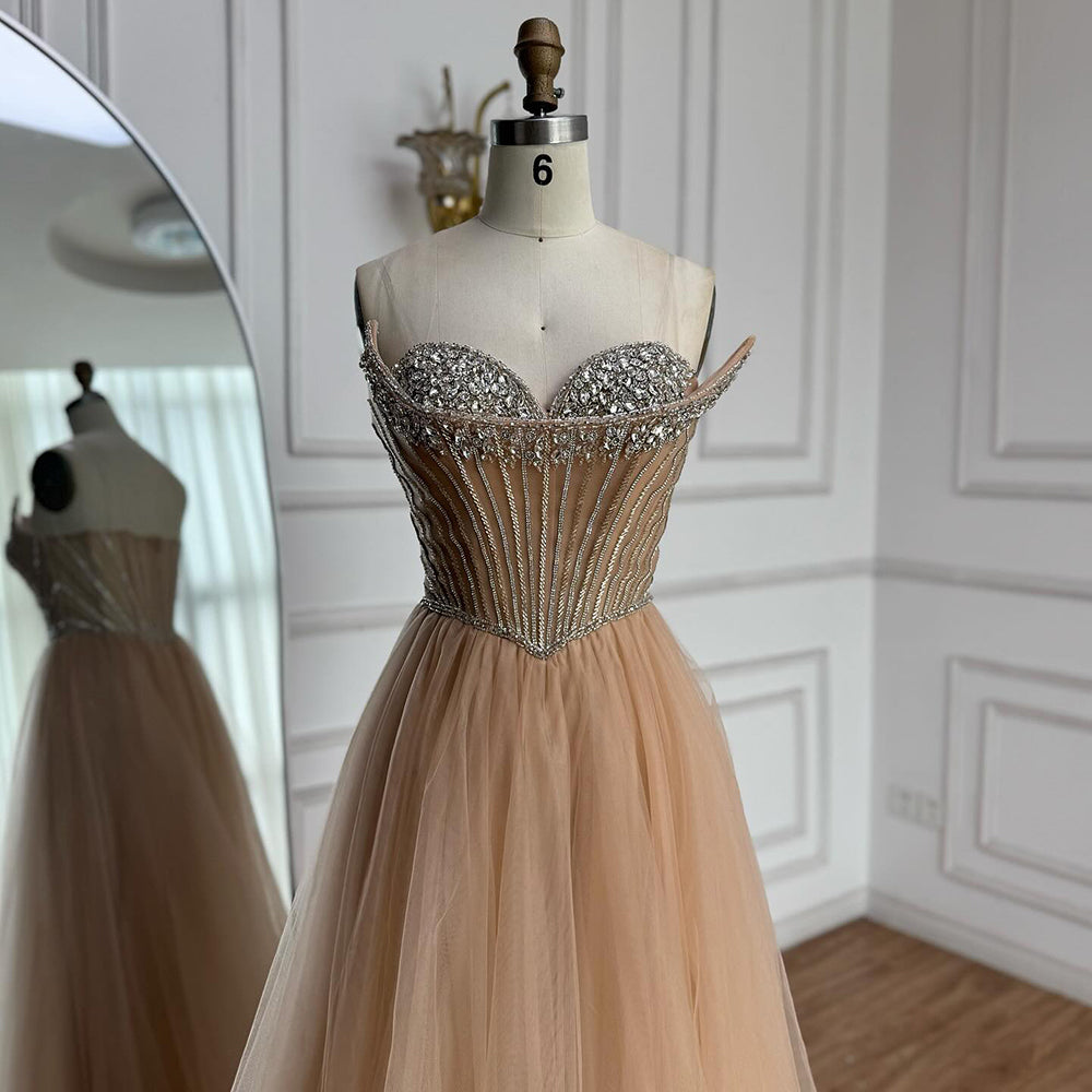 Luxury Nude Strapless A-Line Prom Dress CLA73178