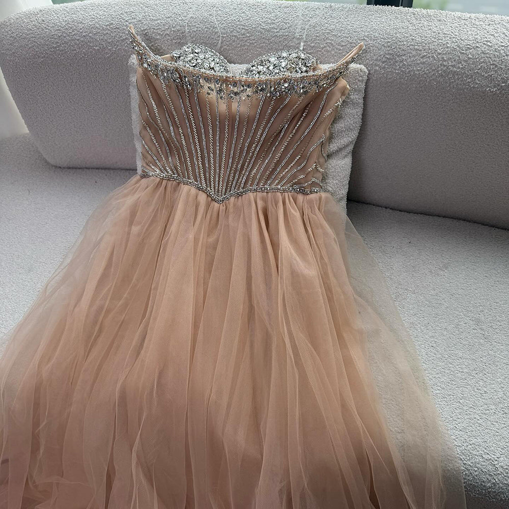 Luxury Nude Strapless A-Line Prom Dress CLA73178