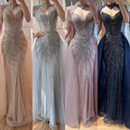 Luxury Nude Beaded Mermaid Detachable Cape Evening Dress With Overskirt CLA73182