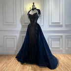 Luxury Nude Beaded Mermaid Detachable Cape Evening Dress With Overskirt CLA73182