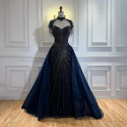 Luxury Nude Beaded Mermaid Detachable Cape Evening Dress With Overskirt CLA73182