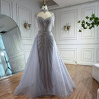 Luxury Nude Beaded Mermaid Detachable Cape Evening Dress With Overskirt CLA73182