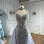 Luxury Nude Beaded Mermaid Detachable Cape Evening Dress With Overskirt CLA73182