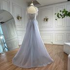 Luxury Nude Beaded Mermaid Detachable Cape Evening Dress With Overskirt CLA73182