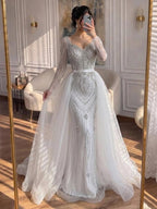 Luxury Nude Beaded Mermaid Evening Dress With Overskirt CLA73190