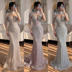 Luxury Nude Tassel Beaded Mermaid Evening Dress CLA73184A