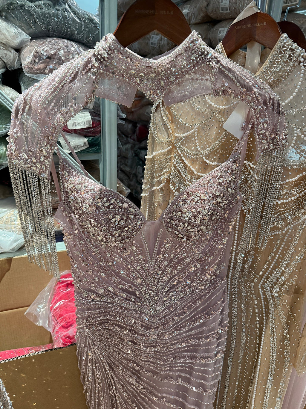 Luxury Nude Beaded Tassel Mermaid Evening Dress CLA73184A