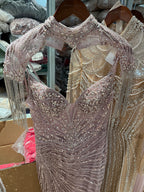 Luxury Nude Tassel Beaded Mermaid Evening Dress CLA73184A