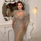 Luxury Nude Tassel Beaded Mermaid Evening Dress LA73184A