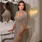 Luxury Nude Tassel Beaded Mermaid Evening Dress LA73184A