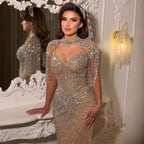 Luxury Nude Tassel Beaded Mermaid Evening Dress LA73184A