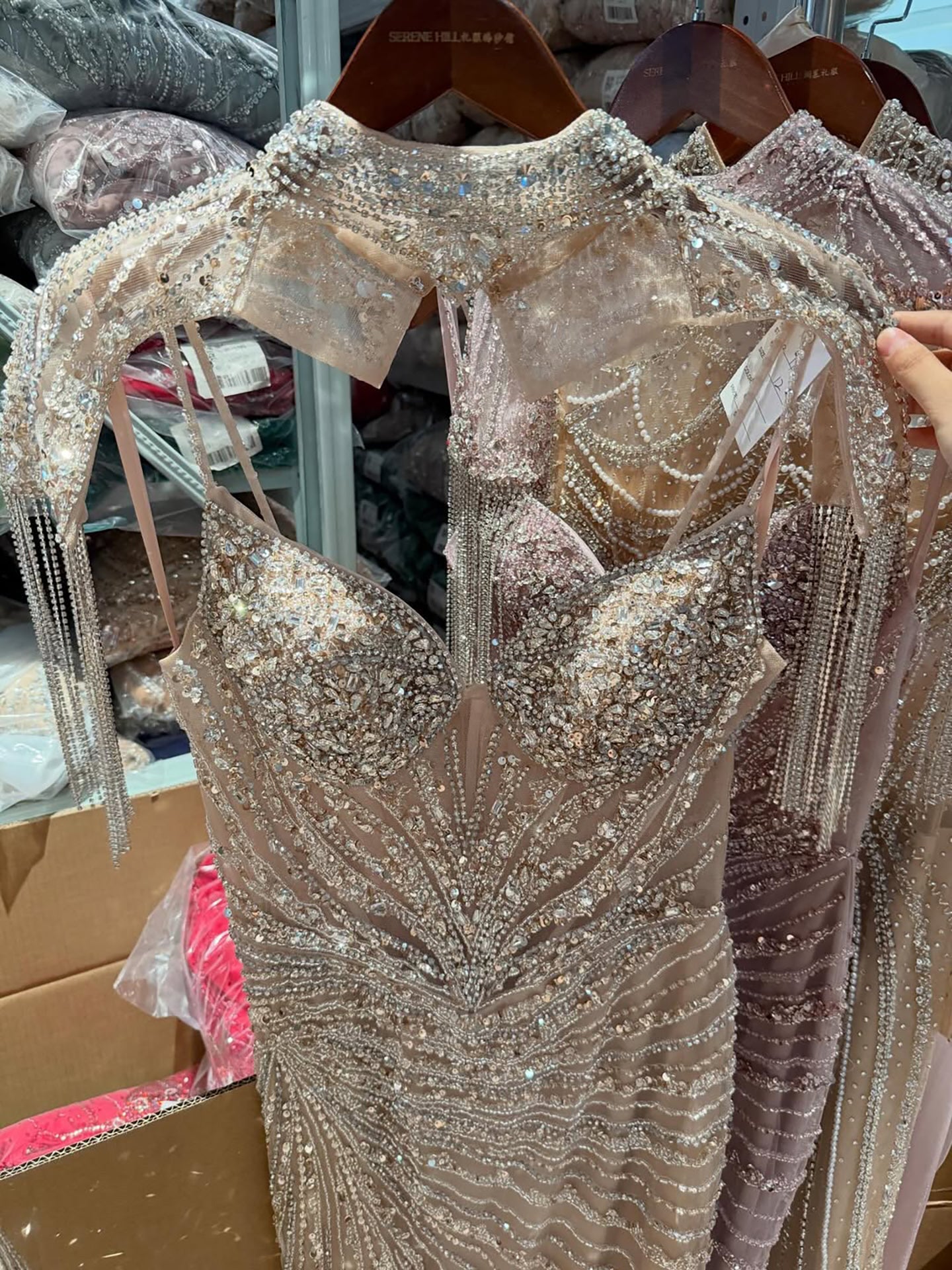 Luxury Nude Beaded Tassel Mermaid Evening Dress CLA73184A