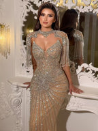 Luxury Nude Tassel Beaded Mermaid Evening Dress LA73184A