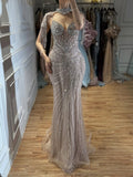 Luxury Nude Beaded Tassel Mermaid Evening Dress CLA73184A