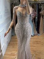 Luxury Nude Tassel Beaded Mermaid Evening Dress CLA73184A