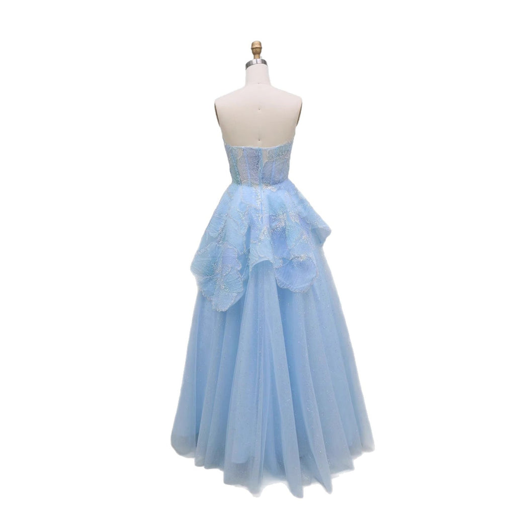 Luxury Peach Floral Appliqué A-Line Sparkly Evening Dress LA73185