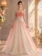Romantic Peach Beaded Strapless Prom Dress LA73185A