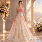 Romantic Peach Beaded Strapless Prom Dress LA73185A