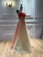 Romantic Peach Beaded Strapless Prom Dress LA73185A