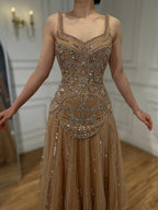 Lebanon Rose Gold Luxury Beaded A-Line Sleeveless Evening Dress CLA73189