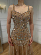 Lebanon Rose Gold Luxury Beaded A-Line Sleeveless Evening Dress CLA73189