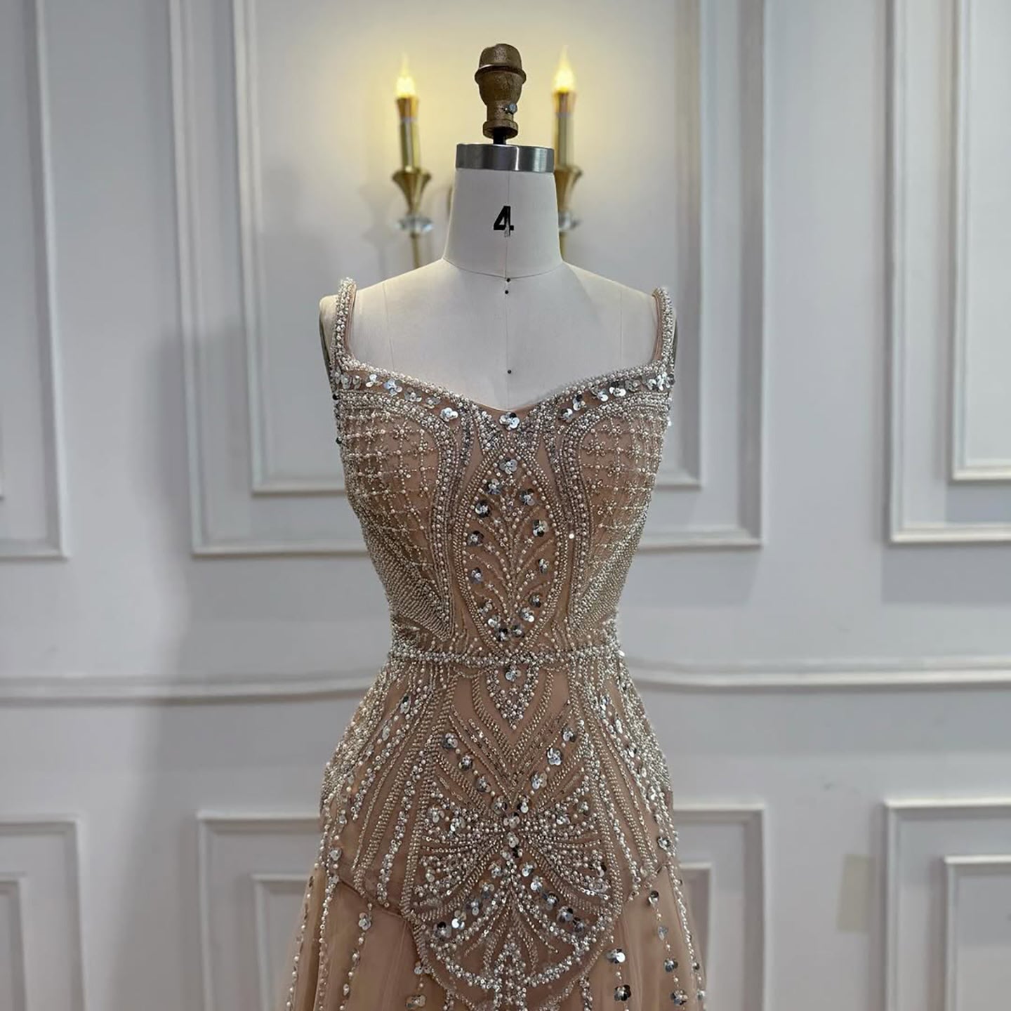 Arabic Luxury Nude Beaded A-Line Evening Dress For Women Party CLA73189A